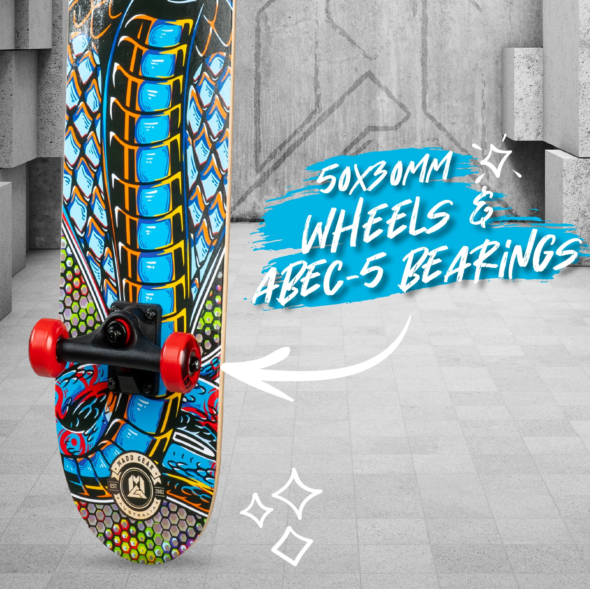 Madd Gear 31 x 7-inch Double Kicktail Standard Beginner Complete Skateboard Maple Deck 50mm Wheels
