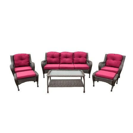 Jeco 6pc Wicker Seating Set with Red Cushions