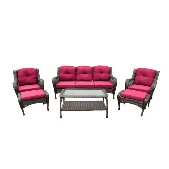 Jeco 6pc Wicker Seating Set with Red Cushions