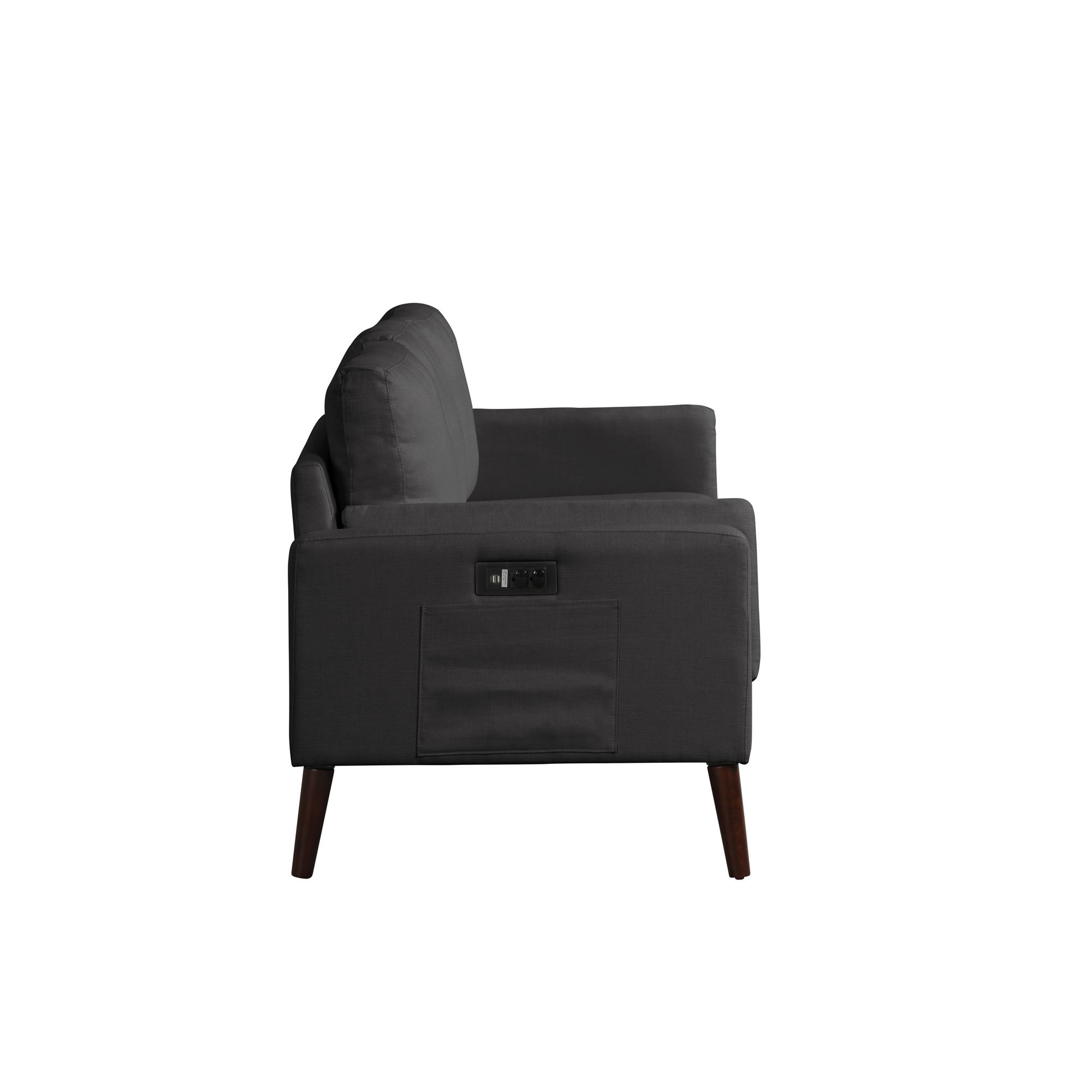 Elm & Oak Nathaniel Modern Sofa with Side Pocket and USB Power, Black Fabric Upholstery - image 5 of 10