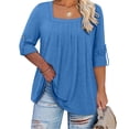 thumbnail image 2 of RYRJJ Plus Size Tops for Women 3/4 Rolled Sleeve Tunics Pleated Front Square Neck T-Shirts Dressy Casual Loose Fit Blouses, 2 of 9