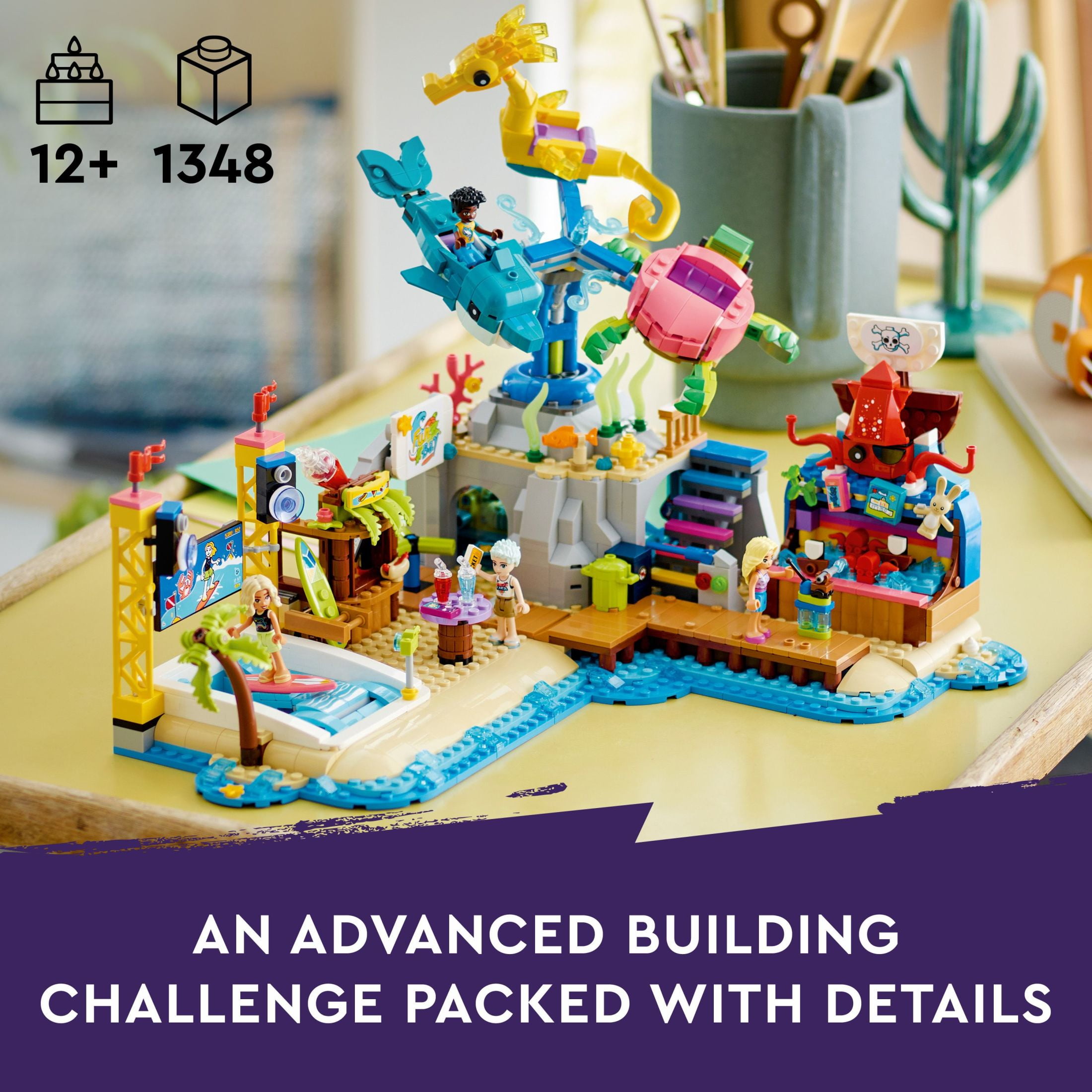 LEGO Friends Beach Amusement Park 41737 Building Toy Set, A Technical Project for older kids Ages 12+, with Spinning Carousel, Wave Machine and Shooting Gallery Game