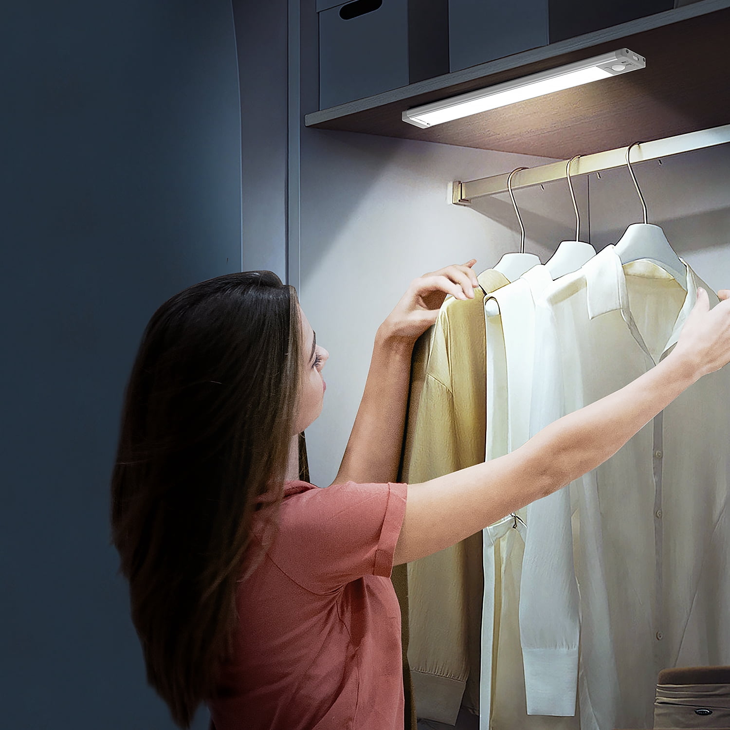 JNDFOFC Under Cabinet Lights, 40 LED Motion Sensor Light Indoor, USB Rechargeable Magnetic Dimmable Closet Lighting, Wireless Under Counter Lights for Kitchen, Stairs, 2 Pack