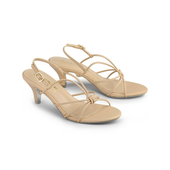 BLISSFUL STEP Women's Shoes Strappy Slingback Kitten Heel Sandals Nude 7