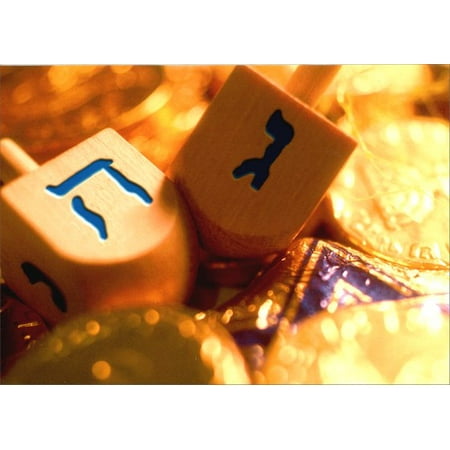 Avanti Press - Avanti Press Dreidels & Coins on Gold Hanukkah Card