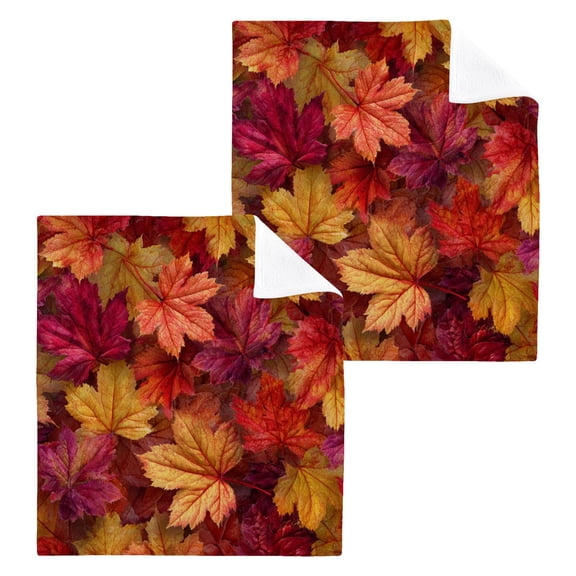 Autumn Maple Leaves 100% Cotton Face Towel 12x12in Soft Absorbent Washcloth Durable Printed Hand Towels for Bathroom Travel 2 Pcs