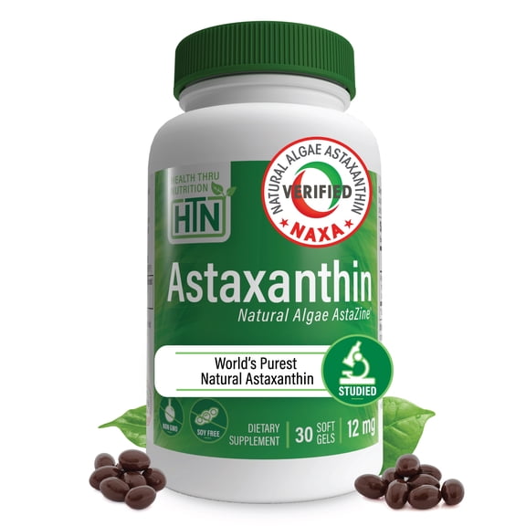 Astaxanthin 12mg (Non-GMO) 30 Softgels - Organically Grown as AstaZine® by Health Thru Nutrition