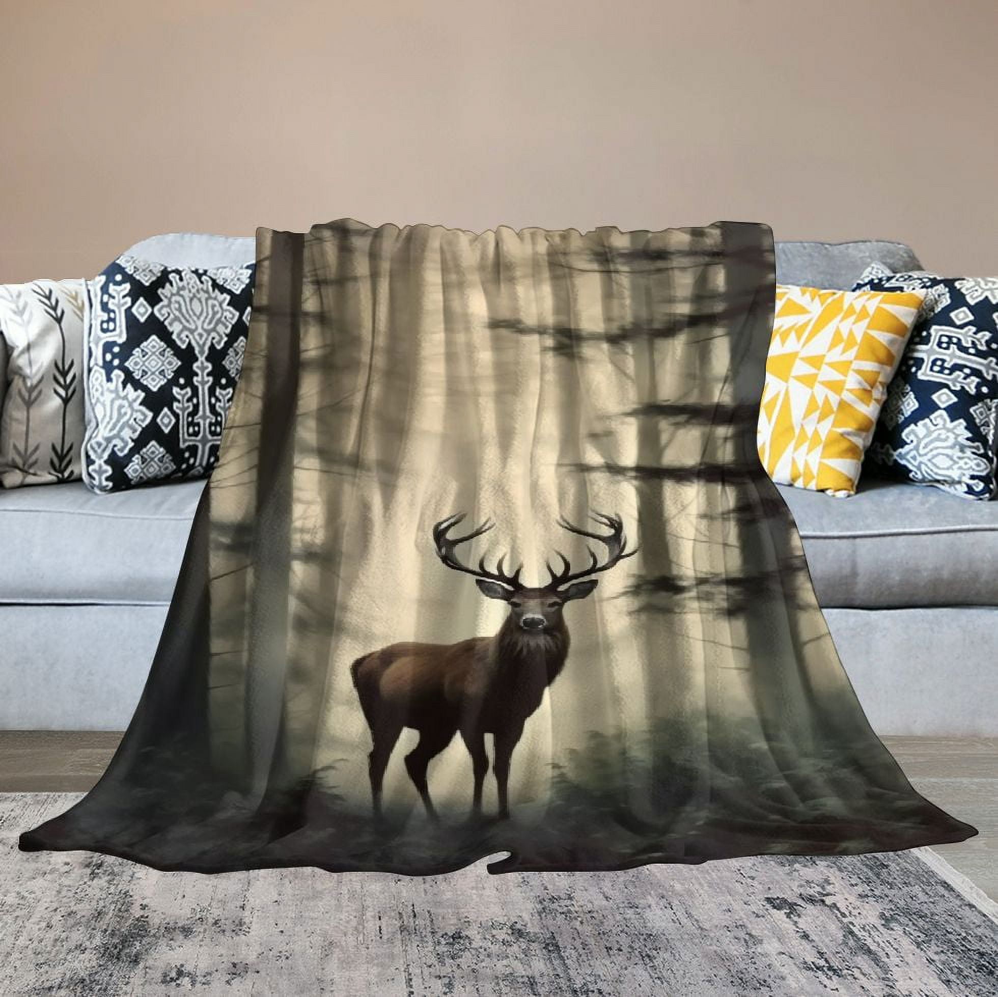 COMIO Deer Blankets for Men - Deer Blankets and Throws Sherpa Blanket Deer, Deer Blanket for Men Hunting Lovers, Deer Blanket for Couch Sofa Decor All Seasons, Deer Throw Blankets