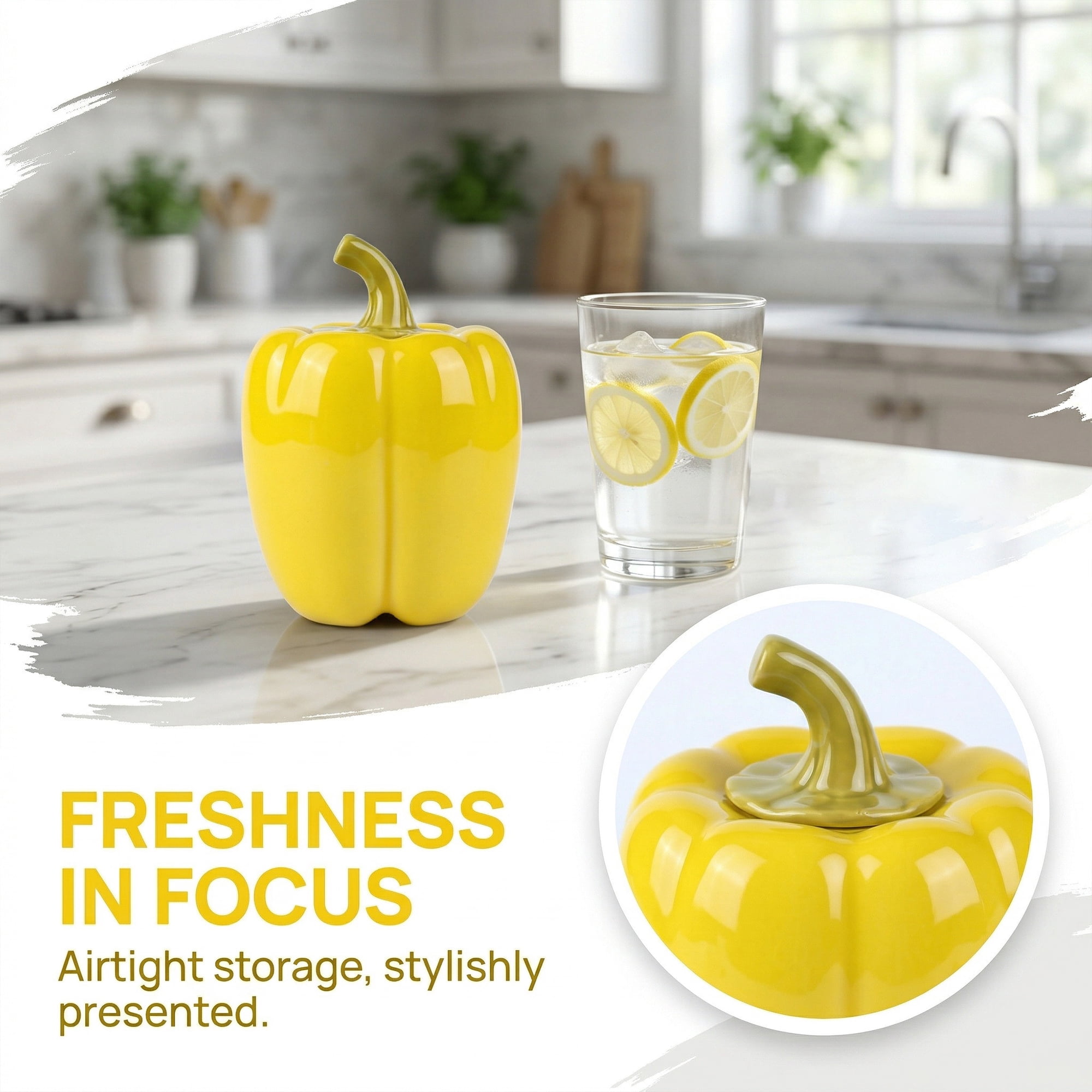 Unique Bargains Ceramic Chili Shaped Jar with Lid Cute Vegetable Jar for Decor Yellow