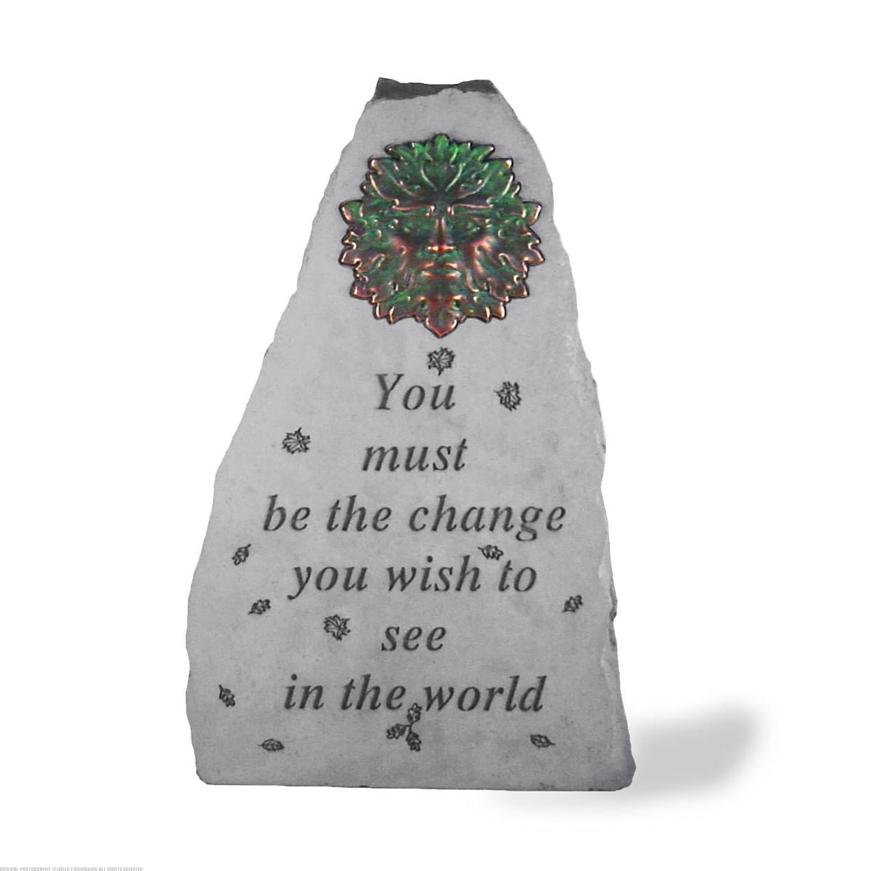 KayBerry Cast Stone Garden Accent Marker You must be the change Metal Greenman by Kay Berry