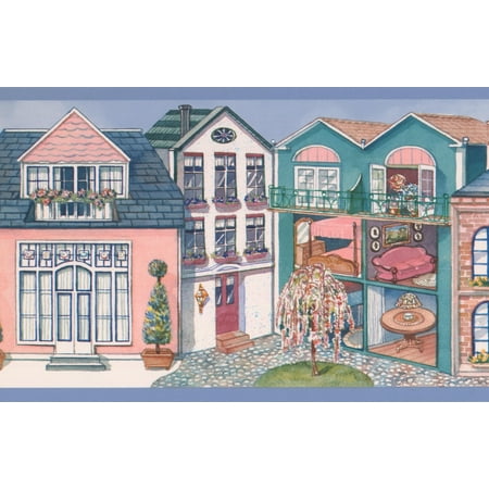 Vintage Houses Fasade Kitchen Bathroom Wallpaper Border Retro Images, Photos, Reviews