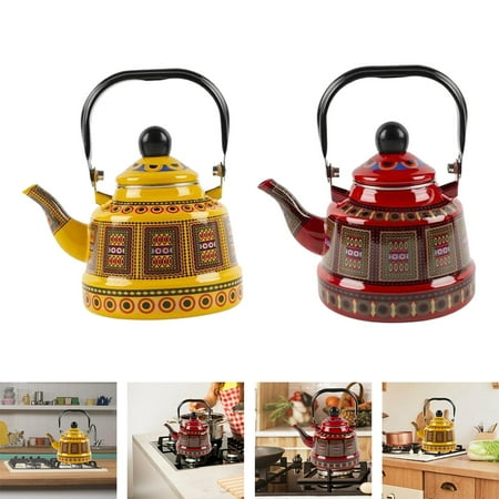 

2x Retro Style Chinese Enamel Ancient Bell Pots 2.5L Kettle Tea Coffee Pots With Lid Teapot for Home Kitchen