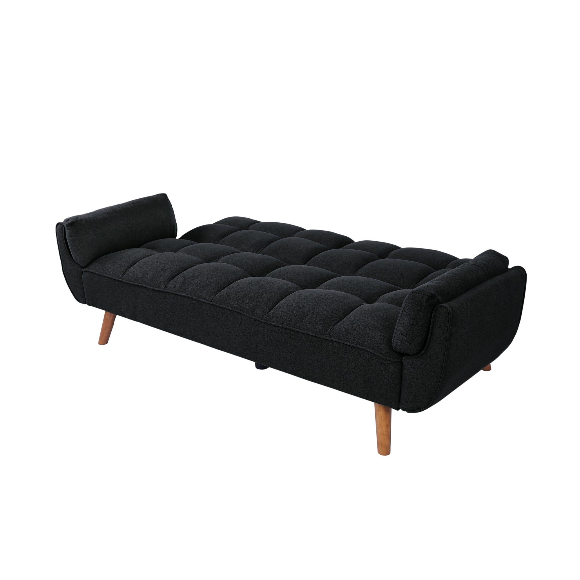 Gewnee Mid-Century Modern Sofa, Solid Eucalyptus Wood Frame, S-Shaped Springs, 500 lbs Capacity, Living Room, Black