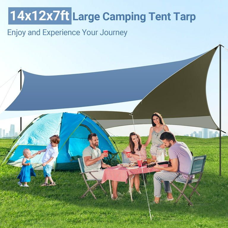 Sanopy 12 x 14ft Camping Tent Tarp Waterproof UPF 50+ Tents for Camping Hammock Rain Fly with 2 Poles Outdoor Camping Accessories Tents Shelter for