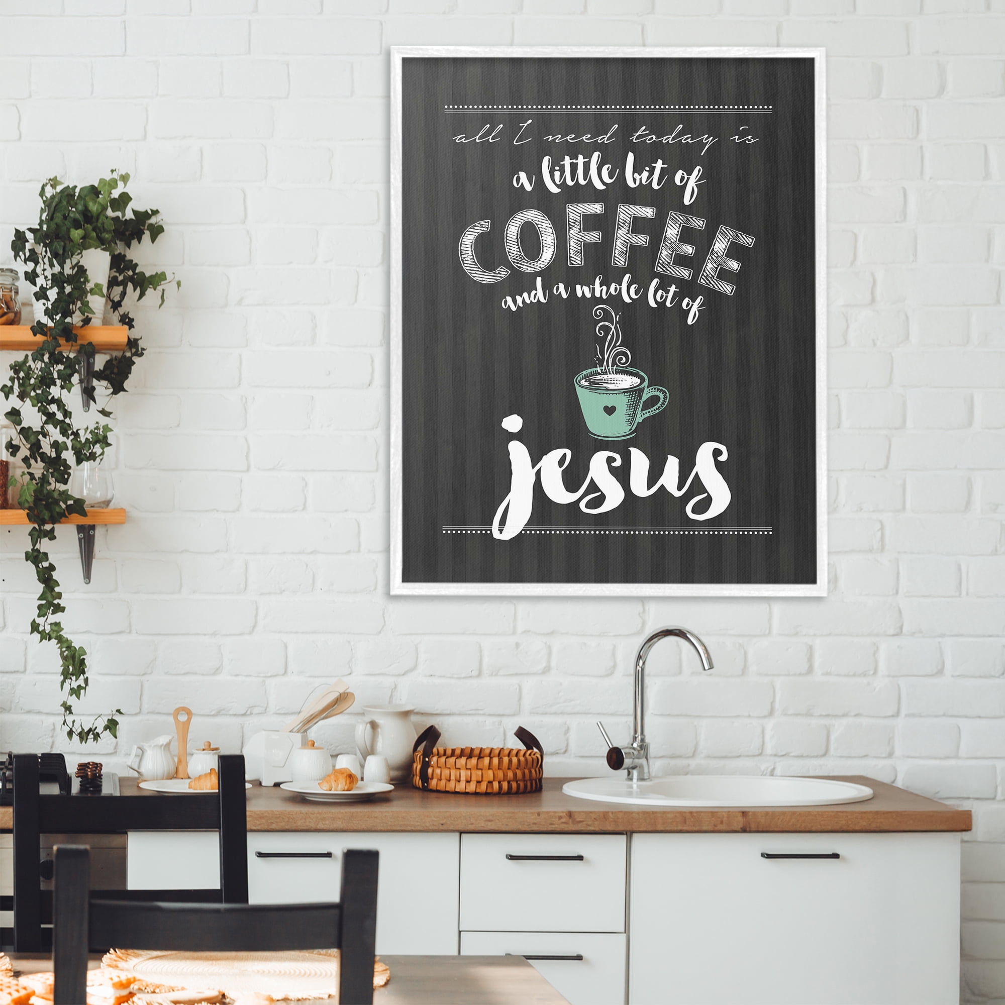 Little Coffee & Whole Lot Of Jesus White Framed Giclee Art, design by Lettered and Lined