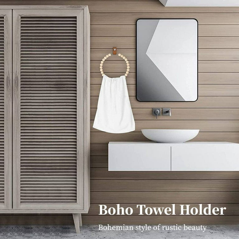 Towel Ring for Bathroom, Rustic Hand Towel Ring Boho Wood Towel Rack Towel  Holder for Farmhouse Home Hotel