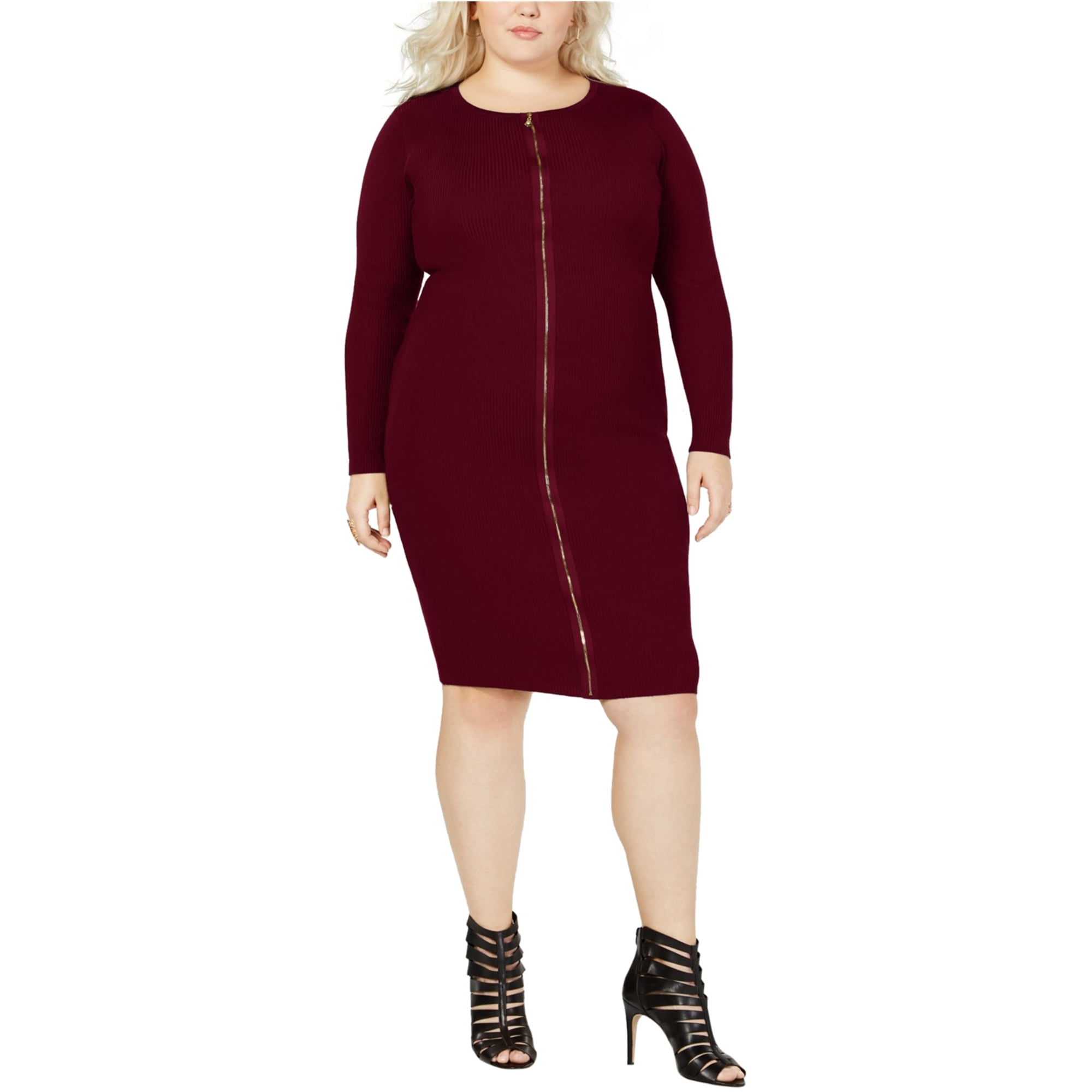 Say What Womens Zipper Front Sweater Dress Purple 1X