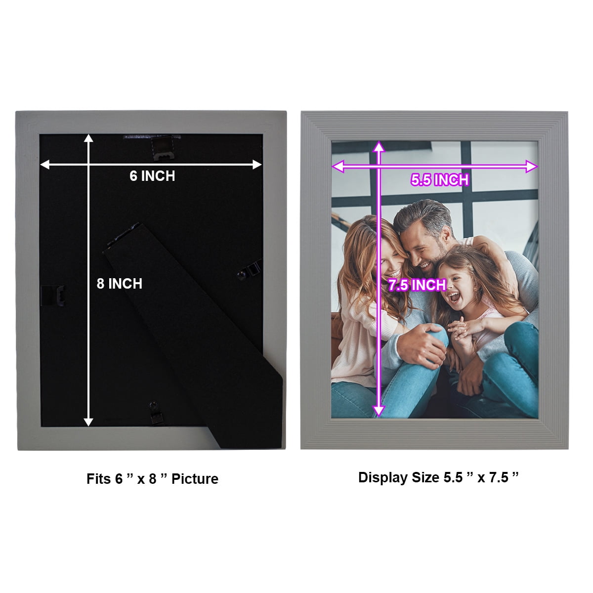 Grooved 6 in. x 8 in. Grey Picture Frame Set (Set of 4)
