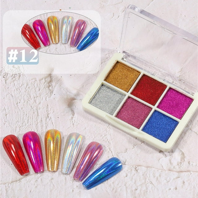 6 colores de polvo de uñas s de uñas gradiente de brillo de uñas de perla polvos de uñas holográficas sólidas para salón de - 012 Yinane Brillo de uñas holográfico