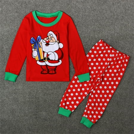 

FZM Christmas Baby Girls Boys Cotton Polka Dot Autumn Santa Christmas Long Sleeve Pants Set Clothes
