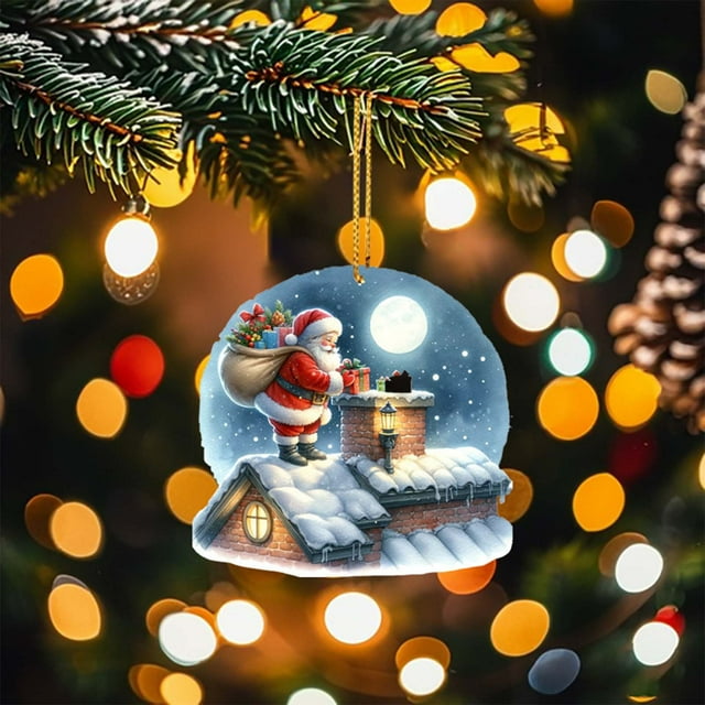 Adorno Navideño para El Hogar: Trineo de Papá Noel, Colgante Plano Acrílico 2D | Decoración Festiva para La Puerta Del Dormitorio | Fácil de Instalar | 1 Colgante Plano Acrílico para Coche