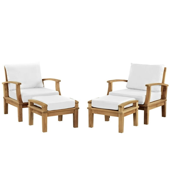 Modway Marina 4 Piece Outdoor Patio Teak Set in Natural White