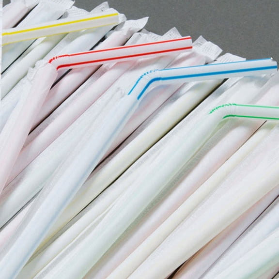 100 Pack Disposable Plastic Straws with Colored Strips, Individually Wrapped Hygienic Drinking Straw for Home, Party, Restaurant & Takeaway Beverage Use