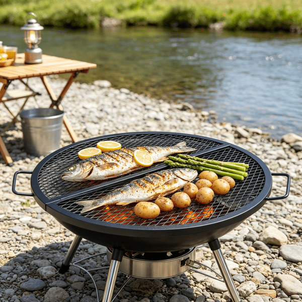 36 Inch Foldable Round Cooking Grate, with Handle & X Wire Support, Portable Campfire BBQ Grill Grid, Black