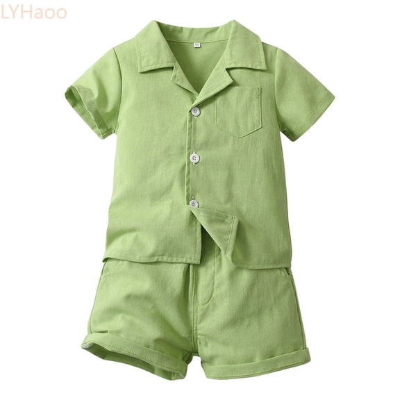 LYHaoo Toddler Boys Girls Short Sleeve Summer Casual Gentleman Tops Hawaii Beach Holiday Solid Shirts T Shirt Shorts Outfits Boys School Outfit Sets Sizes (18-24 Months)