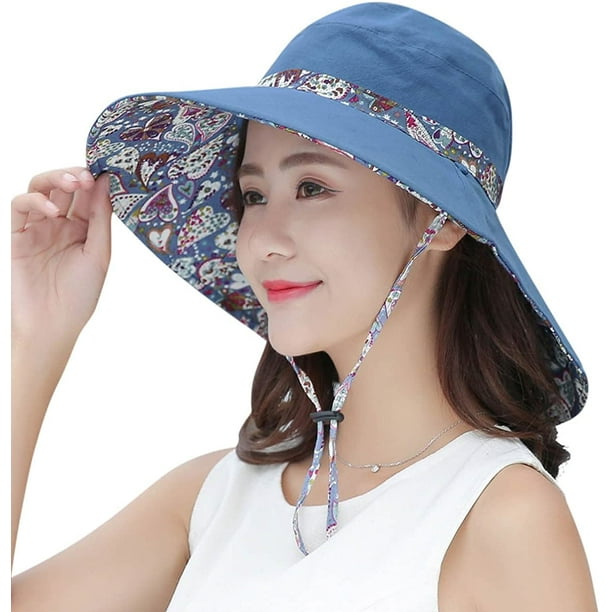 MIER Sun Hats for Women Packable Sun Hat Wide Brim UV Protection Beach Sun Cap Blue