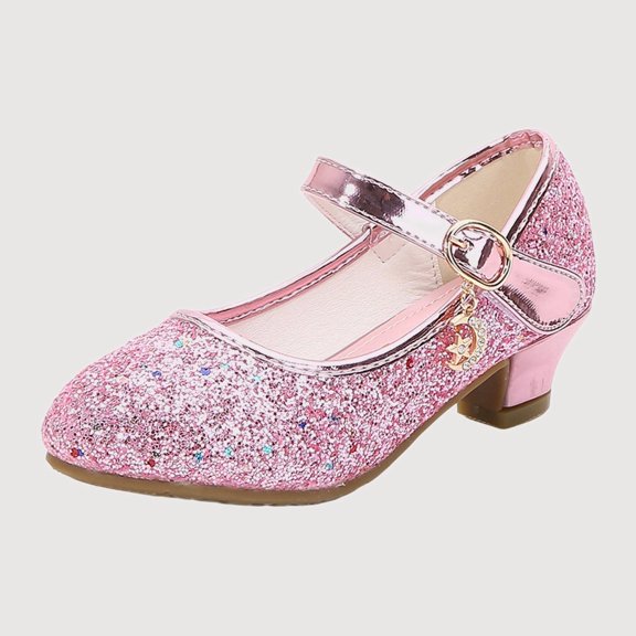 Gyujnb Girls Glitter Ankle Strap Dress Shoes, Buckle Low Heel Closed Toe Heels (Toddler, Little Girls, Big Girls),9.5-10 Years