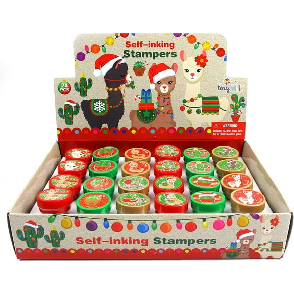 TINYMILLS 24 Pcs Christmas Llamas Alpacas Holidays Stampers Party Favors Party Classroom Rewards Holiday Party Favors