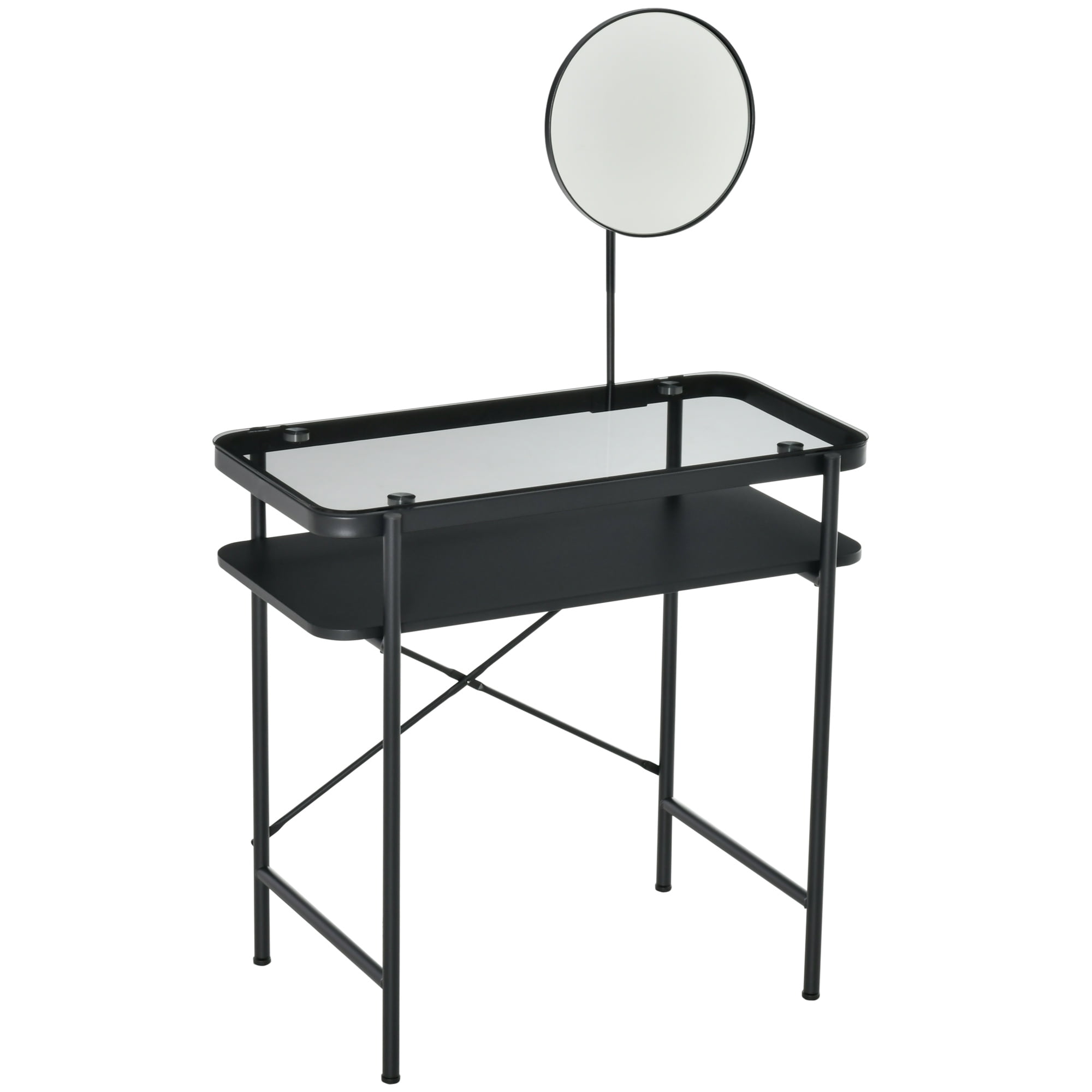Modern Glasstop Vanity Table with Mirror, Makeup Dressing Table