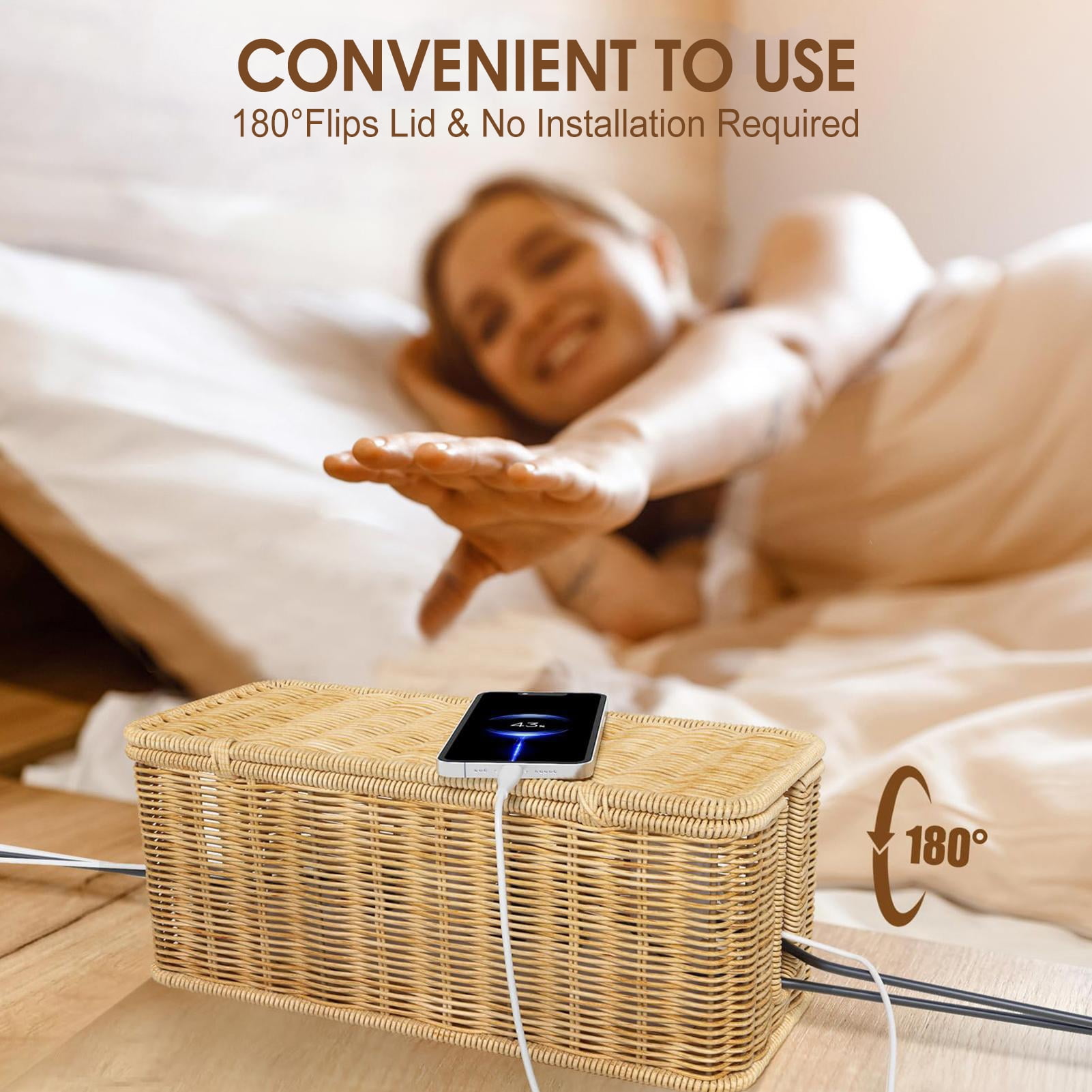 Cable Management Tray Box with Lid,Desk Cord Storage Organizer Box Power Strip Electronic Accessories Case