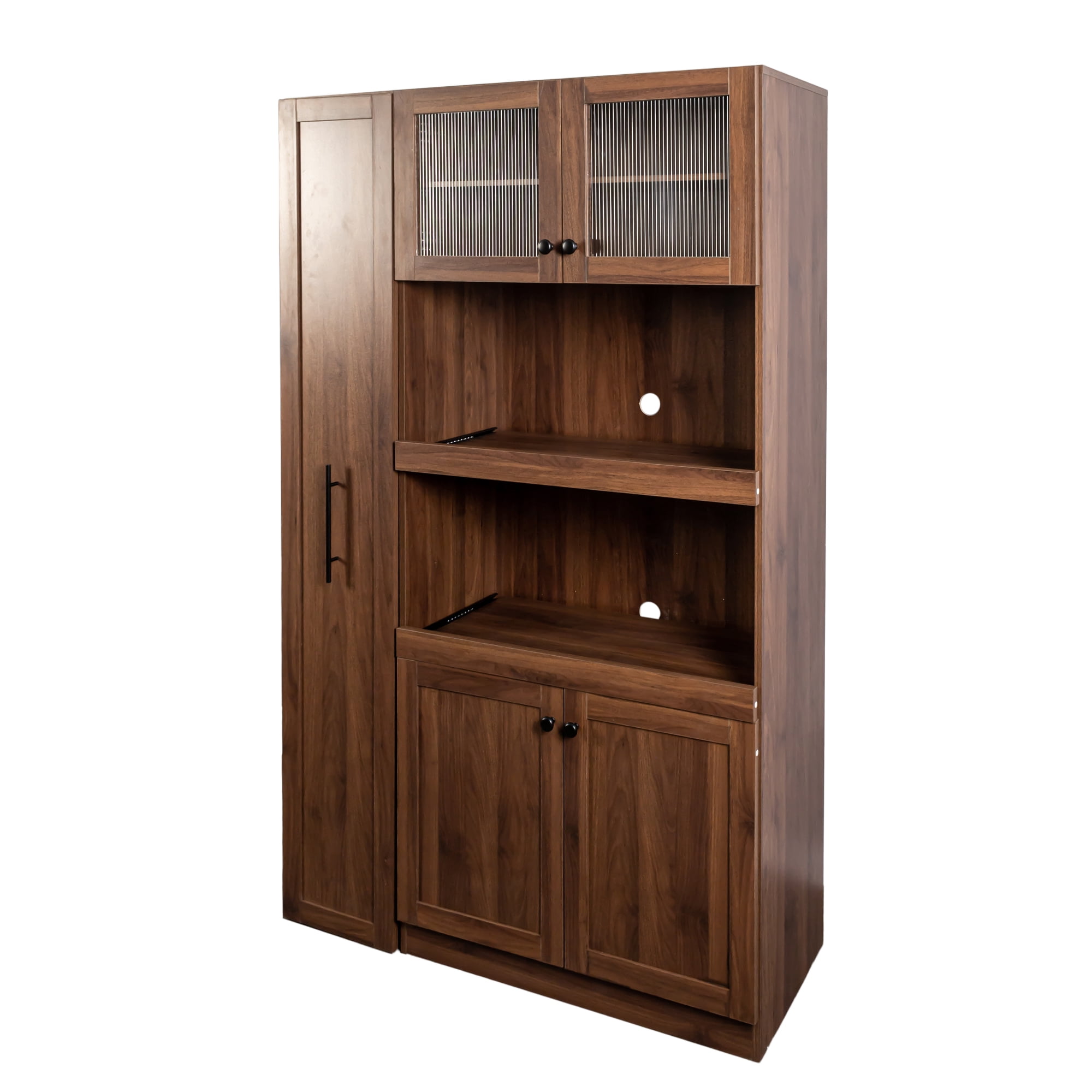 Mintazer 70" Tall Kitchen Pantry Cabinet with Pull-Out storage shelf, Freestanding Storage Cabinet with 4 Doors for Kitchen Pantry Dining Room, Walnut Brown