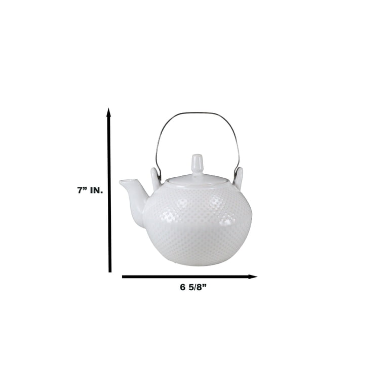 Ebros Spotted Dots Ceramic Teapot - 28oz Porcelain Tea Pot With Stainless Steel Handle | Japanese Design