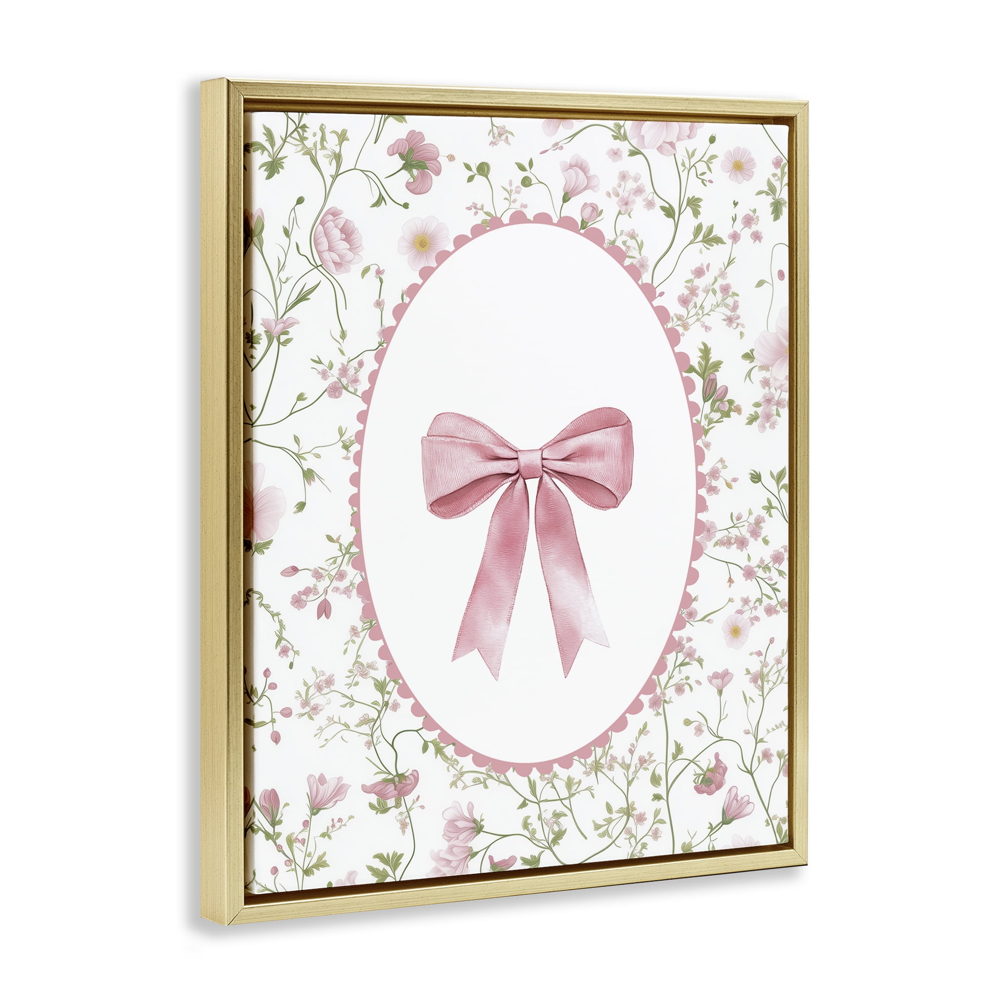 Delicate Florals & Bow Gold Framed Floater Canvas Wall Art, design by Christine Simpson Art
