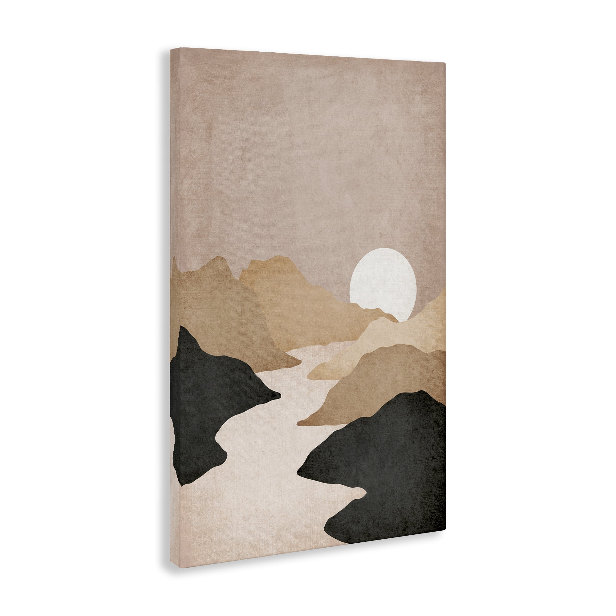 Stupell Industries Beige Mountains with Stream Landscape & Nature Painting Wrapped Canvas Art Print Wall Art, 24 x 36