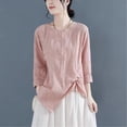 thumbnail image 2 of Swuxness Women 3/4 Sleeve Casual Shirts, Spring and Summer Tops, Ladies Printed Comfortable Fashion Linen Buttons Loose Pullover Blouse Pink, L, 2 of 5