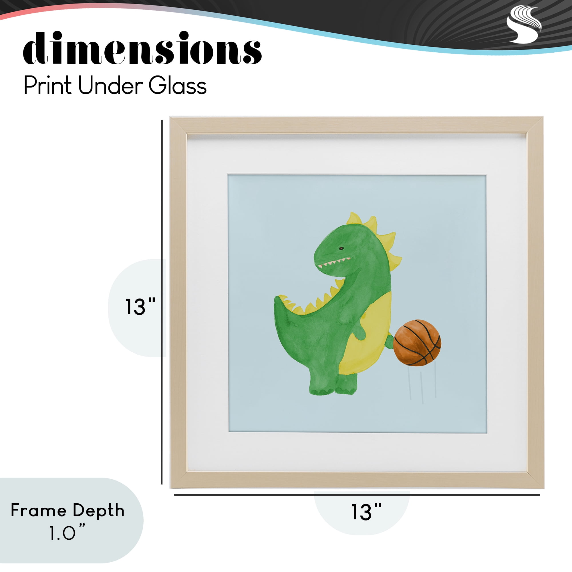 Stupell Industries Baby Dino & Basketball Birch Framed Print Under Glass, design by Lucille Price