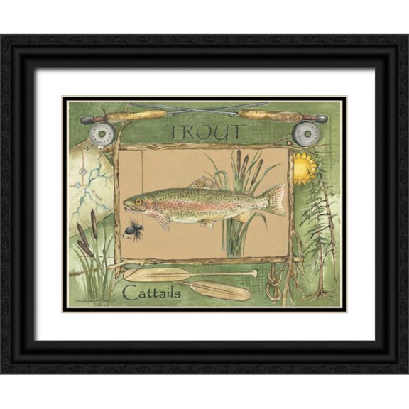 Phillips, Anita 14x12 Black Ornate Wood Framed with Double Matting Museum Art Print Titled - Trout