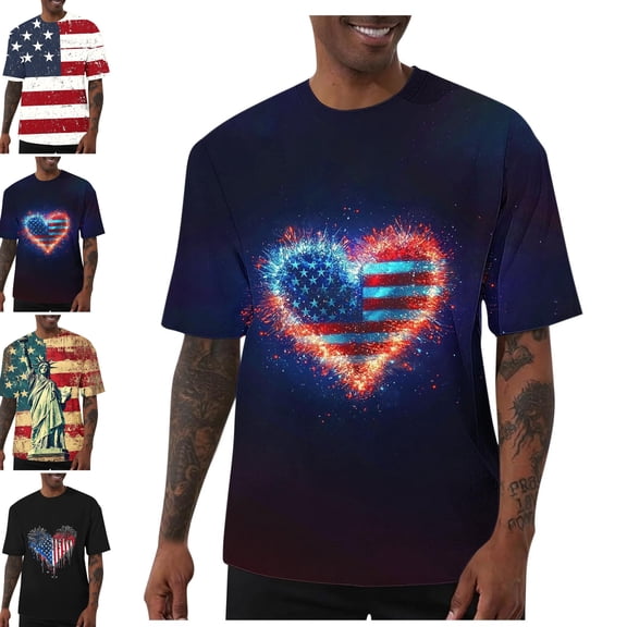 Gamivast 4Th of July Patriotic T-Shirts for Men USA American Flag Short Sleeve Crewneck Stars And Stripes Heart Graphic Casual Loose Fit Summer Tops