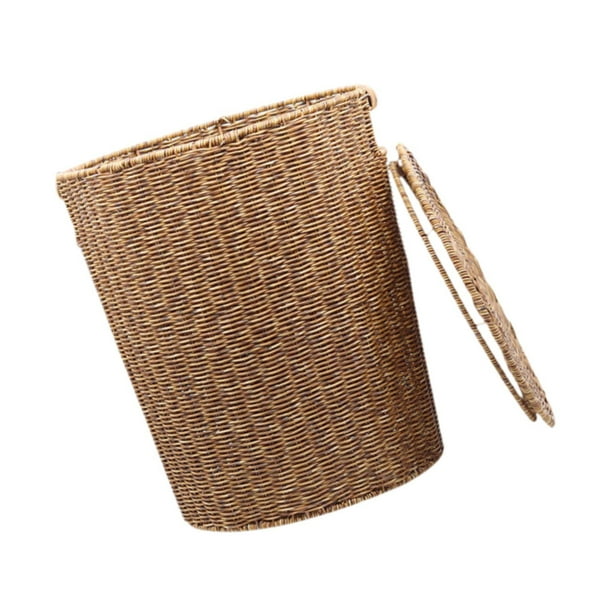 Bote de basura tejido con tapa, bote de basura, cesto de basura multiusos, contenedor de basura, bote de basura para granja, hotel, estudio, oficina,