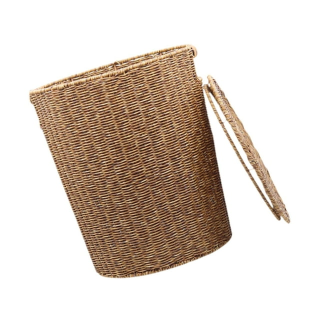 Bote de basura tejido con tapa, bote de basura, cesto de basura multiusos, contenedor de basura, bote de basura para granja, hotel, estudio, oficina,