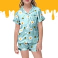 thumbnail image 2 of Gelikeya Pajamas Set Bee Festival Button Down Satin Short Sleeve Top and Shorts Set World Bee Day Nightgown Loungewear (Kids, 018-Light Blue, 8-9 Years), 2 of 5