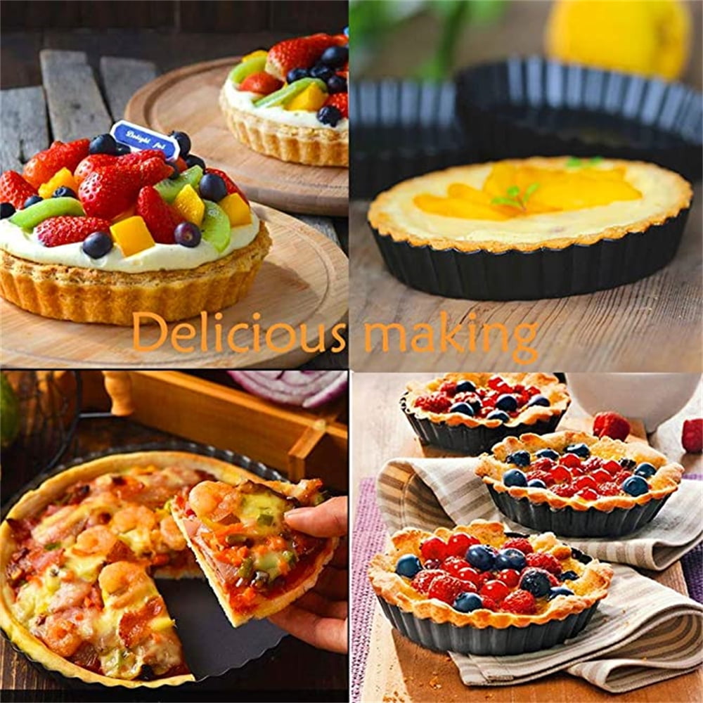 16 Pcs 4 Inch Tart Pans With Removable Bottom - Nonstick Carbon Steel Mini Quiche Pans