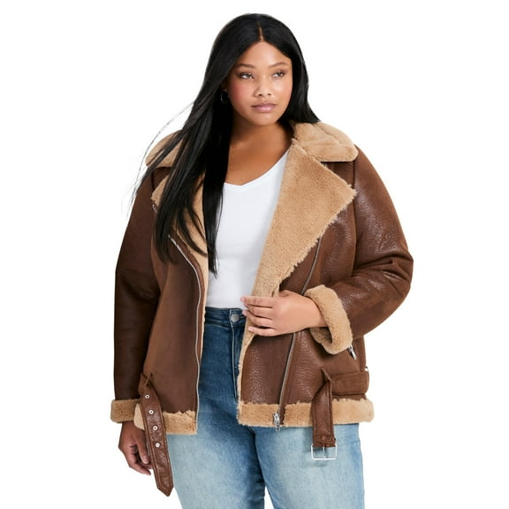 Avenue Women's Plus Size Belted Biker Jacket