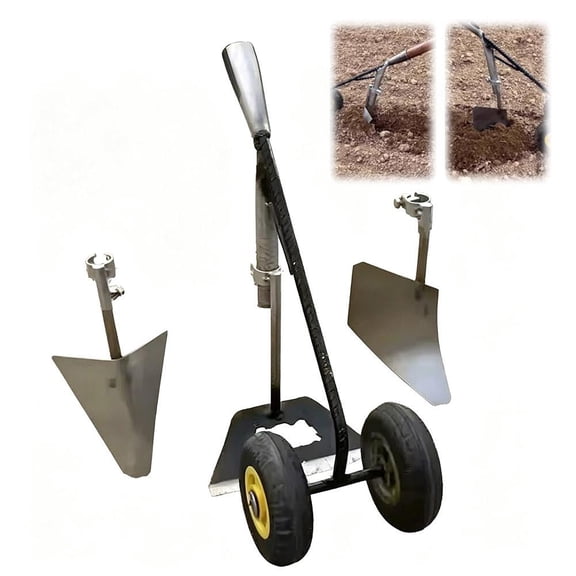 Wheeled Garden Hoe with Plow, Heavy Duty Steel Cultivator for Weeding and Furrowing, Adjustable Handle Gardening Tool for Raised Beds