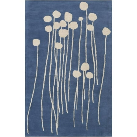 5' x 8' Dahlia Cobalt Blue and Light Gray Wool Area Throw Rug