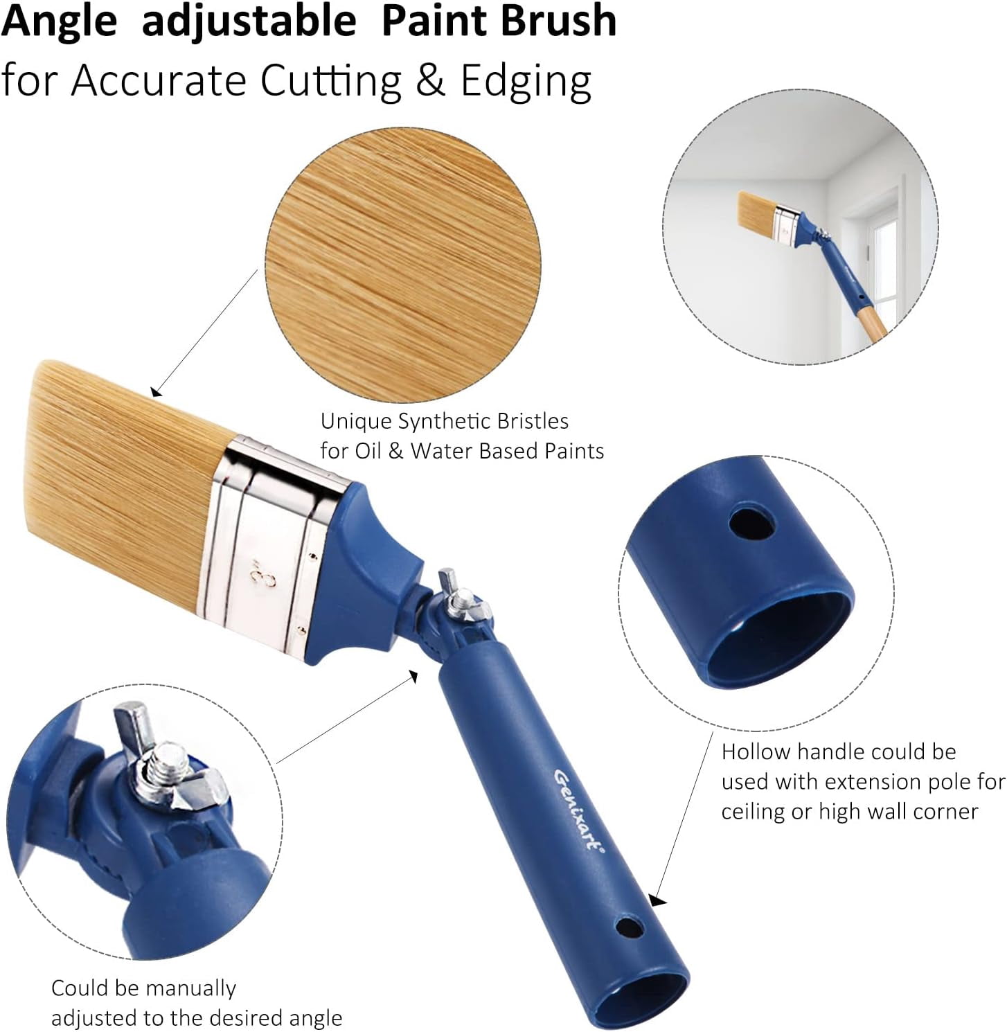 Extendable Paint Brushes for Walls & Ceiling, Multi Angle Adjustable Masonry Paint Brush for Fence Stain & Wood Varnish (3 Pack)